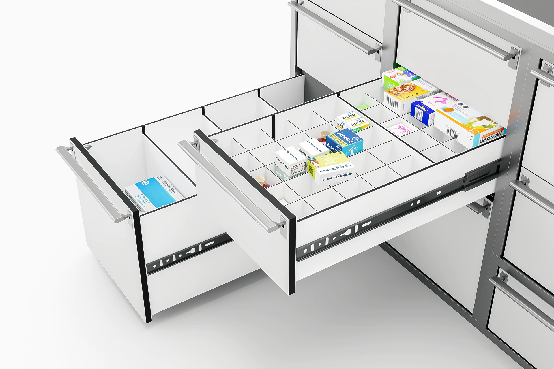 Compartiments à flacons pour tiroir de pharmacie de voiture vétérinaire Daktary.