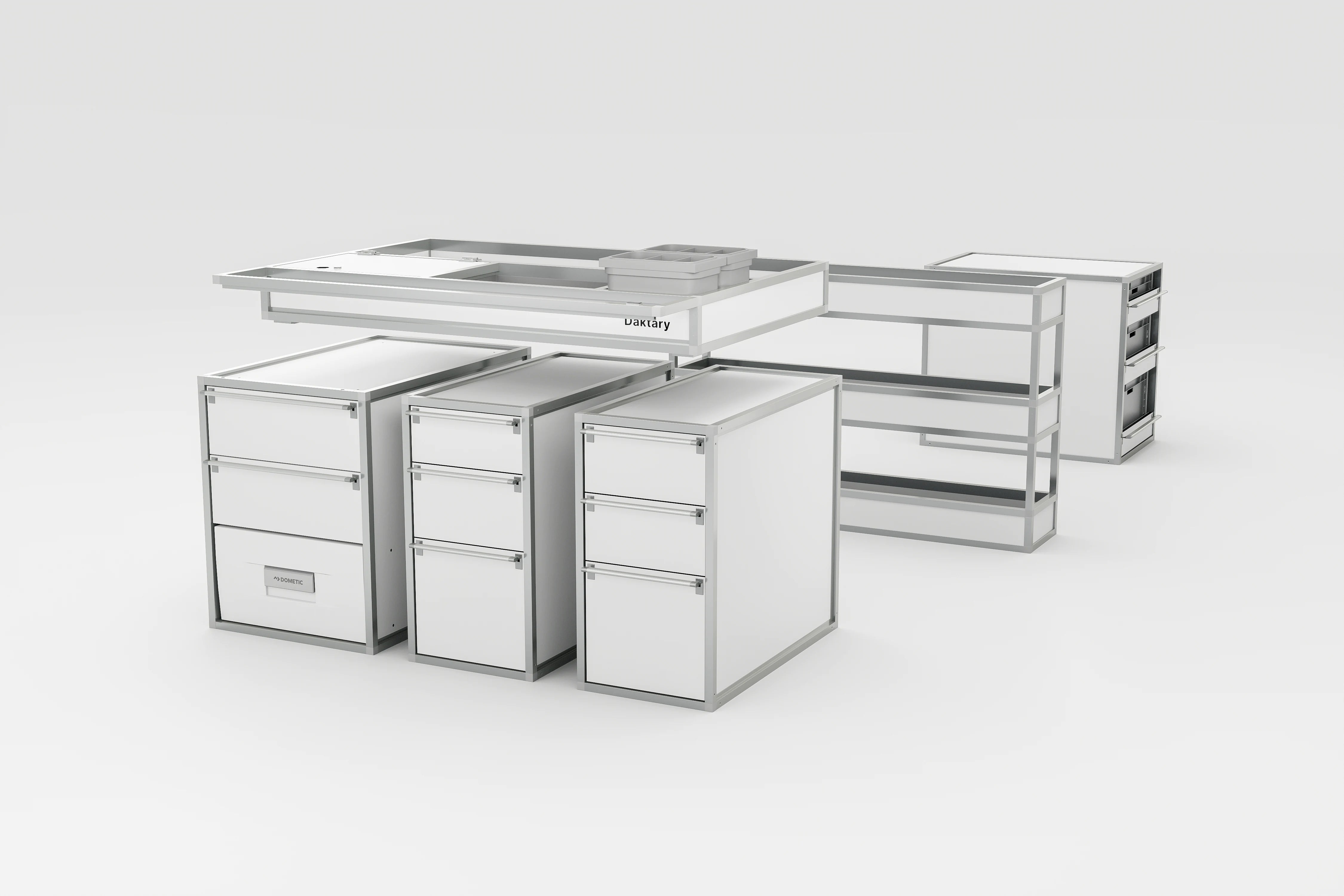 Daktary, une gamme de pharmacies de voitures vétérinaire évolutives et modulables. Constitués de caissons et accessoires combinables à souhait.